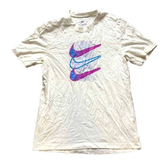 Nike Shirt Adult Medium White Triple Swoosh Center Athletic Active Crewneck Mens - Picture 1 of 9